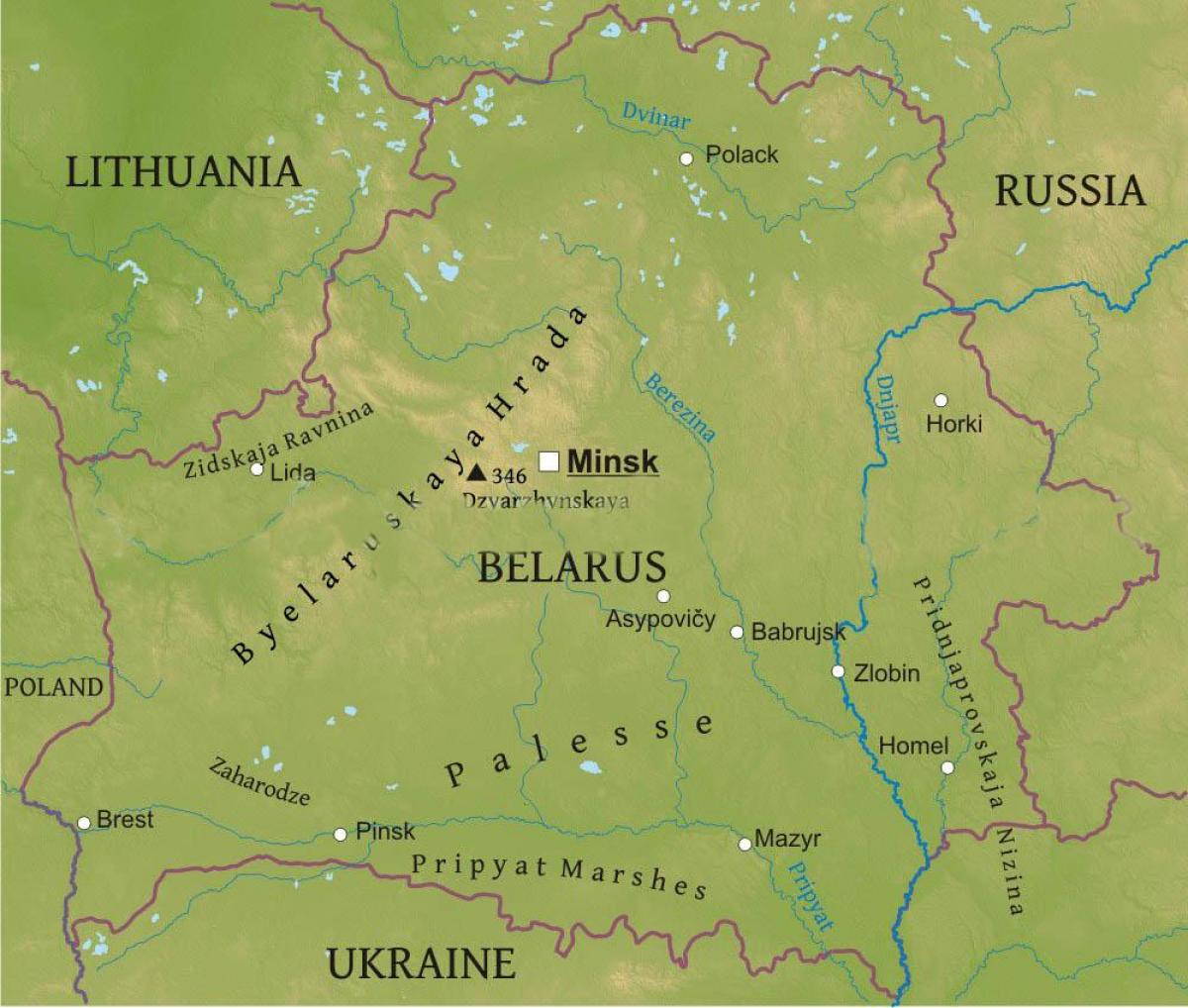 Harta e Bjellorusisë fizike